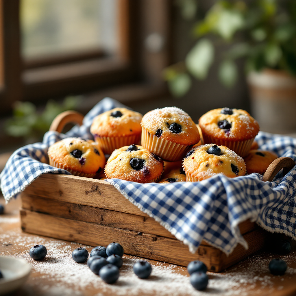 freshly baked mini blueberry muffins.