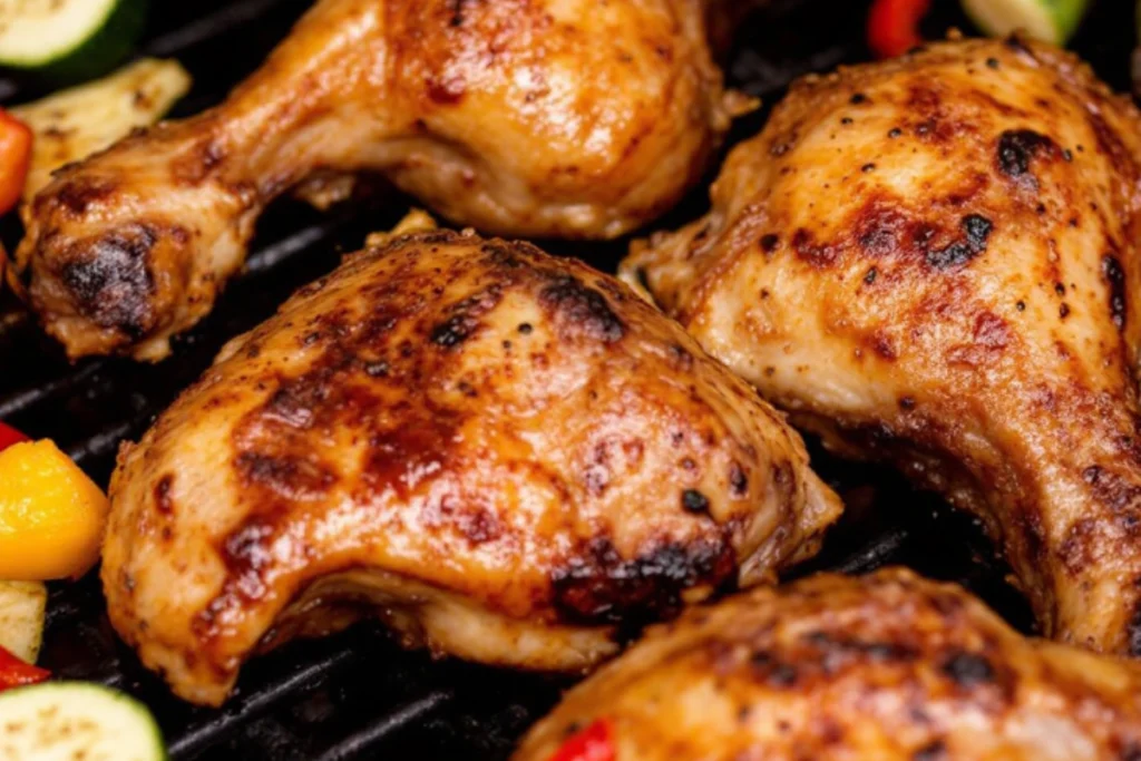 Slow cooker filled with turkey drumsticks and vegetables.