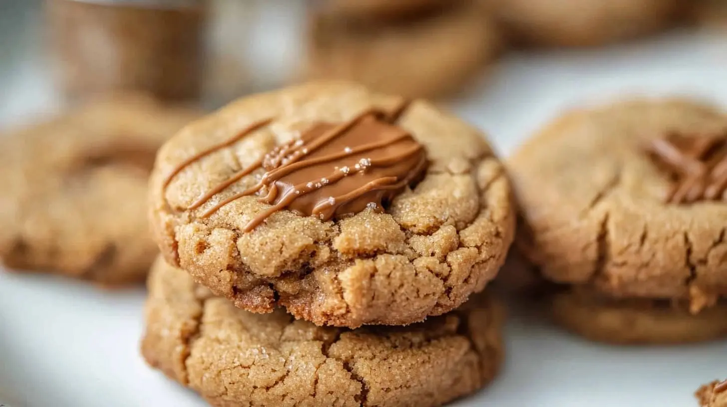 A top-down view of freshly baked Biscoff cookies with a golden-brown, crunchy texture, sprinkled with cinnamon and sugar.