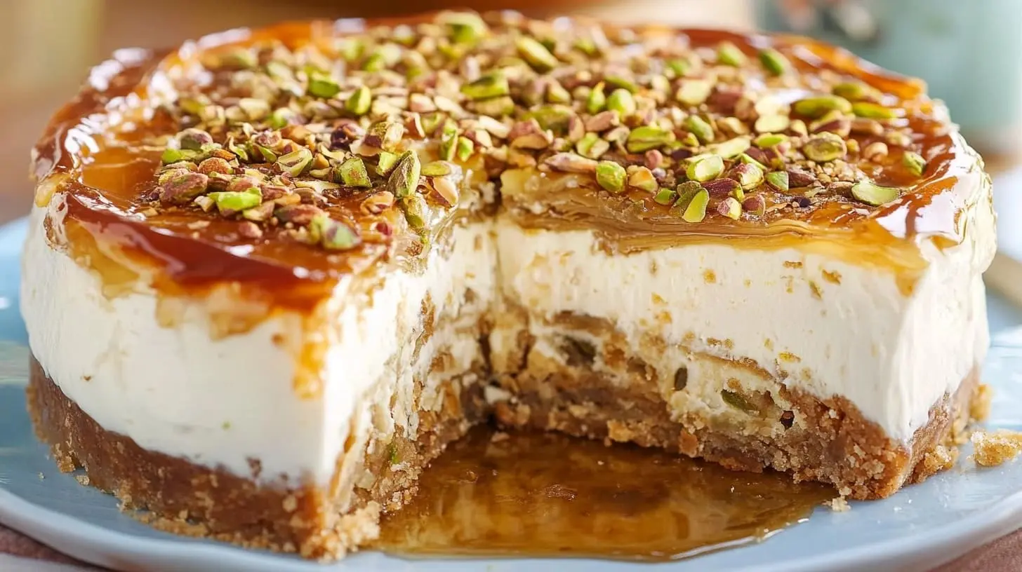 honey pistachio baklava cheesecake