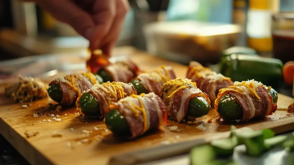 Step-by-step preparation of armadillo eggs on a kitchen counter.